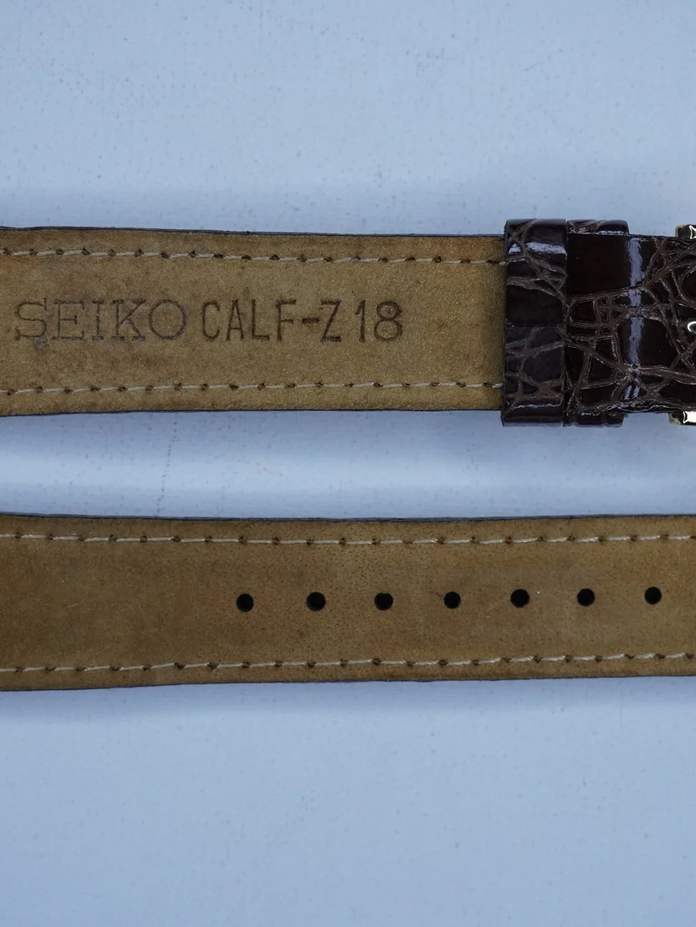 Original Seiko CALF-Z18 18mm Brown Crocodile-Embossed Leather Strap Gold Buckle